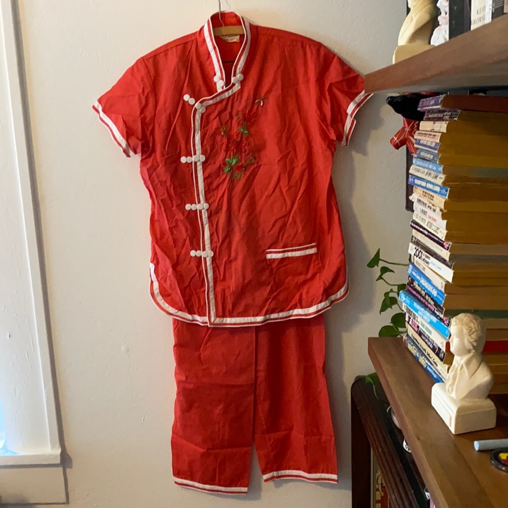 Vintage Plum Blossoms Embroidered Pajama Set